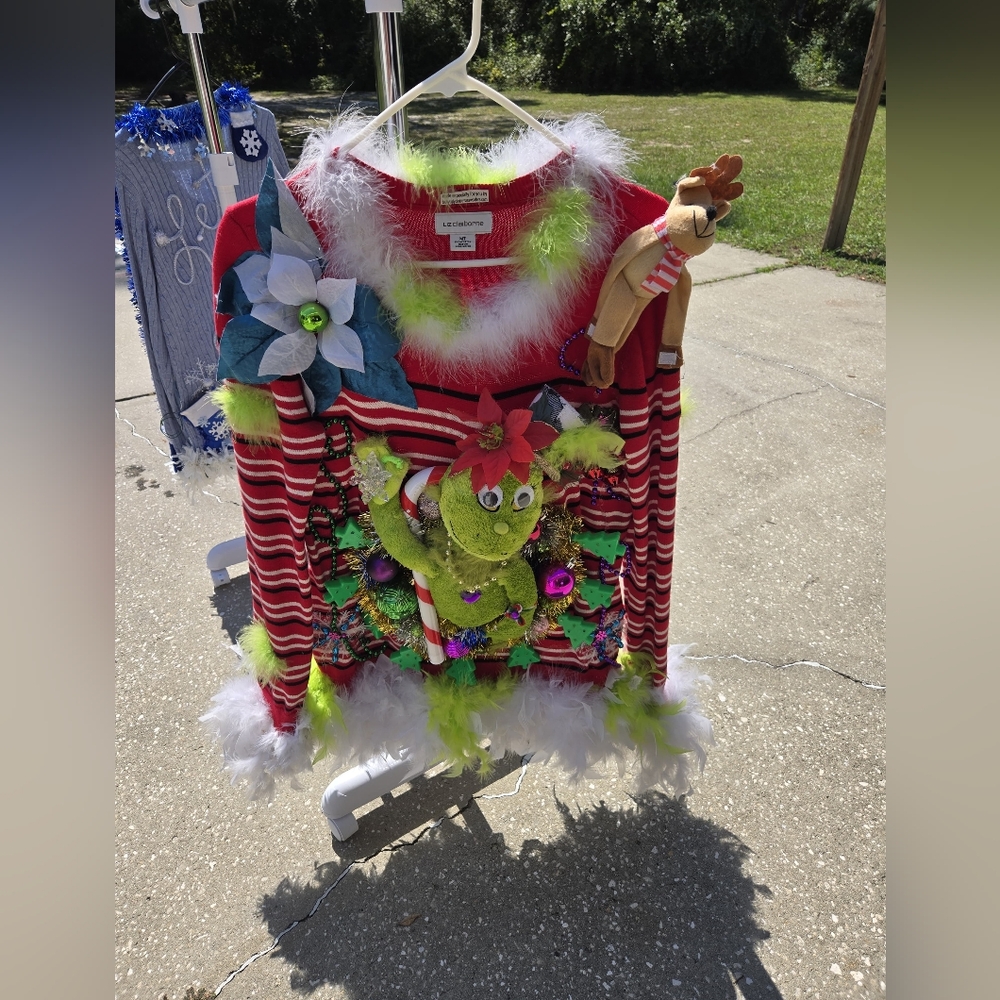 Festive Striped The Grinch Christmas Sweater.